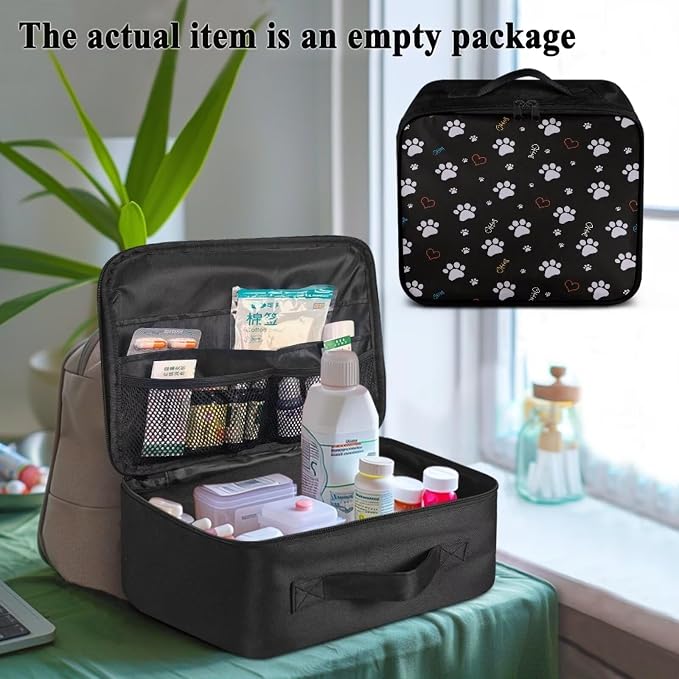 Rnyleeg Paw Prints First Aid Bag Empty for Veterinary First Aid Kit for Home Medium Size Medical Kit Portable First Responder Bag for Travel