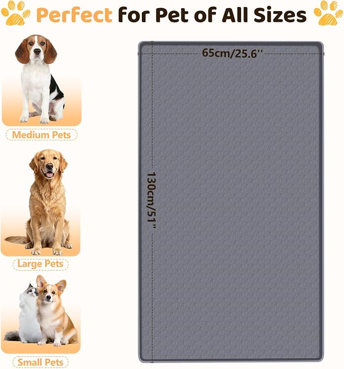 Silicone Dog Bed Mat 51"x 25.6" Crate Mat for Dog Cages, Dark Grey | Extra Large Kennel Mat with Raised Edge, Washable, Leakproof, Waterproof Dog Mat for Crate, Dog Floor Mat to Protect Floors