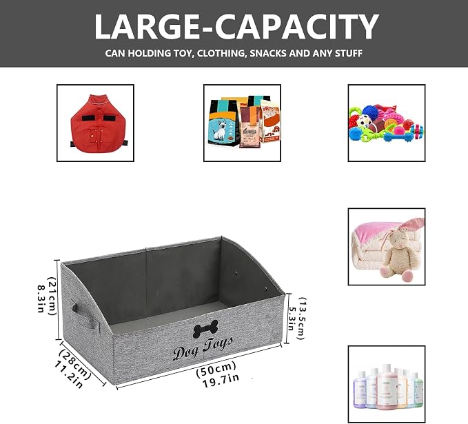Morezi Linen-cotton blend dog toy basket and dog toy box, dog toy basket storage - Perfect for organizing pet toys, blankets, leashes, chew toys - Snow Grey - Dog