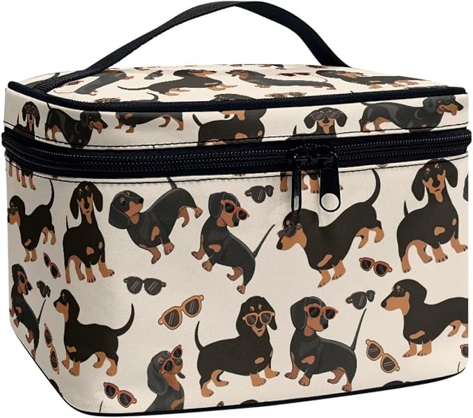 Dachshund Makeup Bag for Women Lightweight Multi-functional Cosmetic Bag Large Capacity Makeup Case Organizer with Handle for Travel Trip Daily