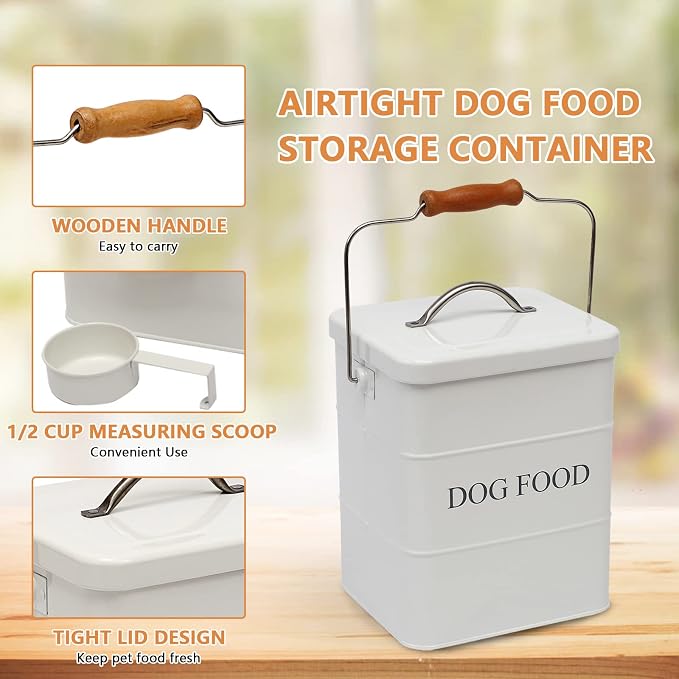 Geyecete Dog Treats tin and dog Food Storage Tin with Lid & with Spoon for dog Food Storage, Medium Pet Food Storage Can-Dog Food