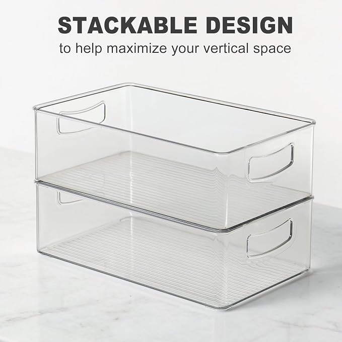 Heyuzb Set of 8 Clear Fridge Organizer Bins, Stackable Refrigerator Organizers and Storage for Fridge, Freezer, Pantry, BPA Free