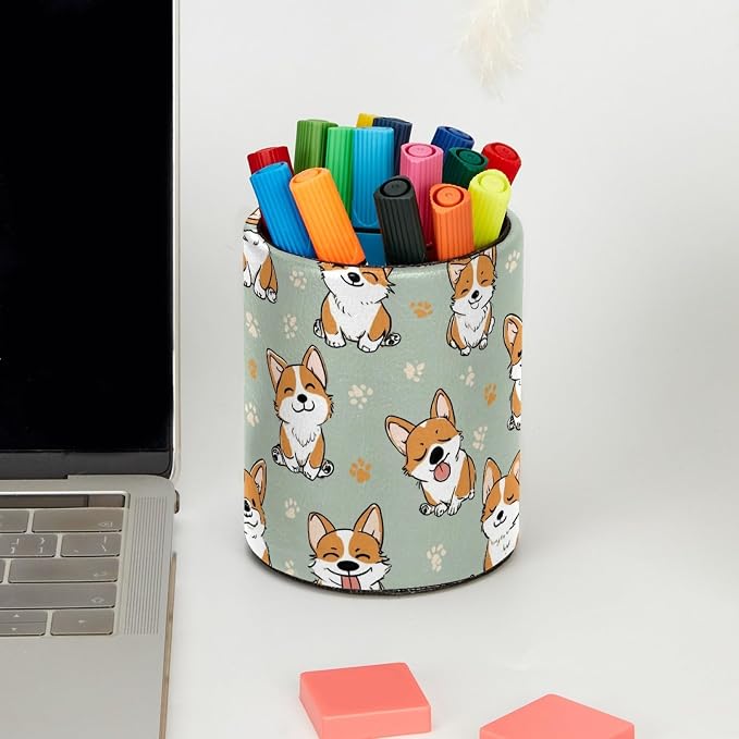 Cute Corgi Pen Holder, Pencil Cup Marker Brush Holder Desk Storage Case, Desktop Organizer for School Office Home Supplies
