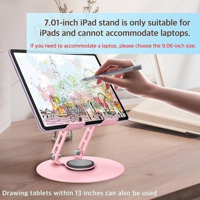 360° Rotating Tablet Stand - Pink |Adjustable Dual Rotary Shaft,Folding Design | Fits iPads & Tablets Up to 13" | Ideal for Work,Painting,Office,Travel,Home