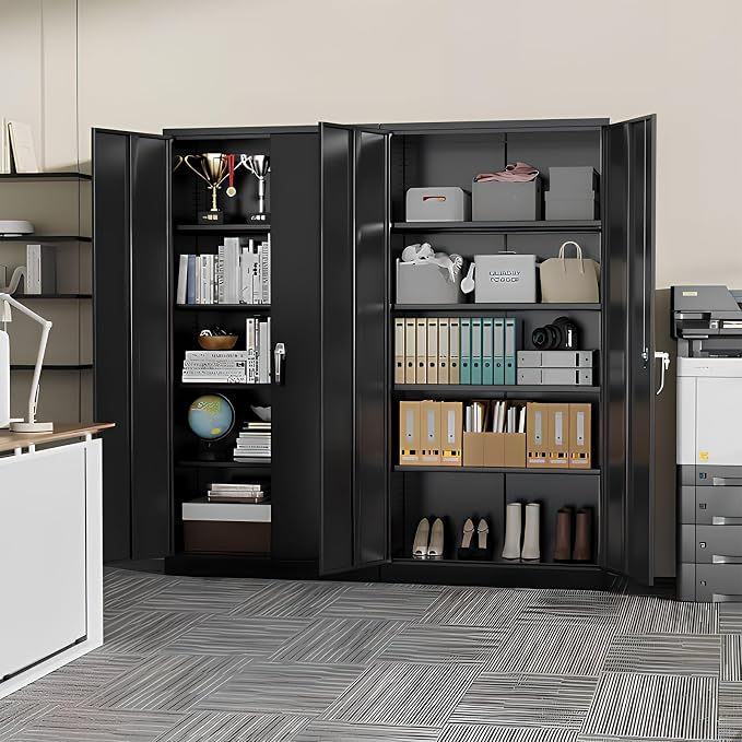Crownland 72" Metal Storage Cabinet, Lockable Garage Storage Cabinets, High Office Cabinet with Adjustable Shelves for Home Office, Pantry,Classroom, Garage, File(Balck)