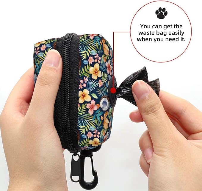 Coconut Flower Palm Leaf Pet Waste Bag Dispenser 0.2L | Portable Dog Poop Holder Waste Bag With Zipper Park Doggy Walking Accessory