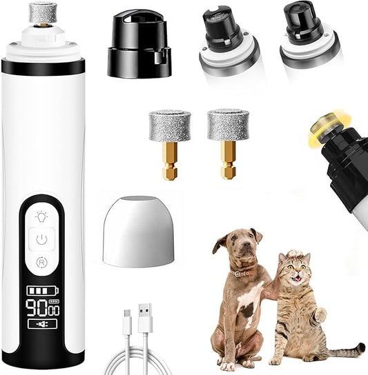 Nail Grinder, Upgraded Silent Dog Nail Grinder, Cordless Grooming Pro Nail Grinder with 3 Adjustable Speeds & Led Light Pet Nail Grinders for Dog Cat Home Use(1pc+2 Heads)