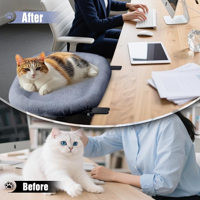 IPOW Heavy Duty Steel Frame Supports up to 50lbs Cat Desk Bed Space-Saving 90°Foldable with Soft Ultra-Plush Faux Fur for Small Medium Large Cats