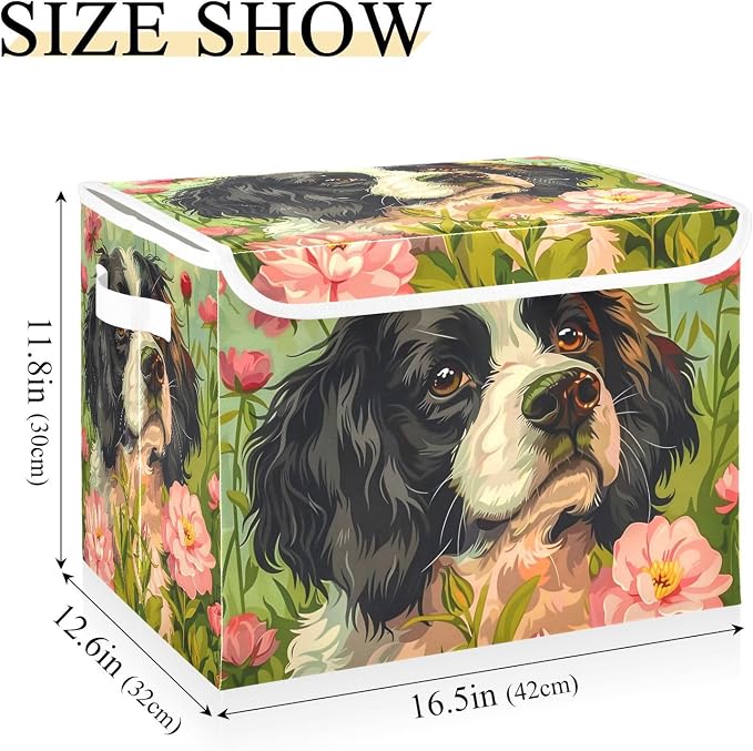Dog Pet Storage Bins with Lids Closet Bedroom 40L Fabric Bin | Decorative Storage Boxes, Foldable & Stackable, Dust-Proof Flip Top, Reinforced Handles, For Home & Dorm, Clothes & Toy Box