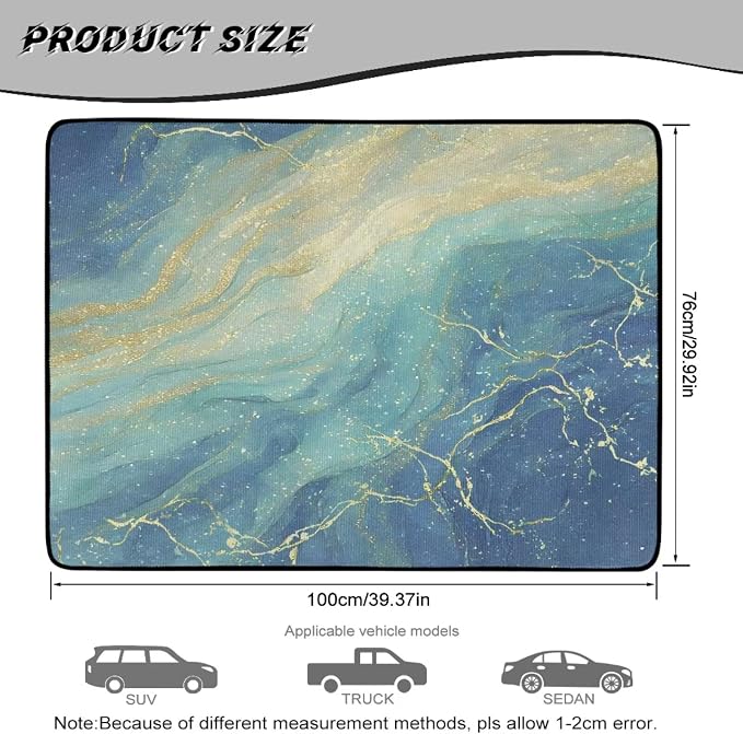 Howilath Blue Gold Marble Trunk Liner for Car SUV All Weather Non-Slip Rear Trunk Mat Durable Polyester Carpet for Daily & Outdoor Use