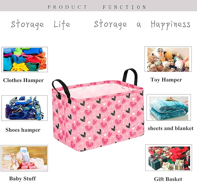 Kid Clothes Storage Basket Gift Shelf Basket Toy Storage Bin, Nursery Basket Organizer Box for With Handles for Room Deco Heart Valentine's Basket