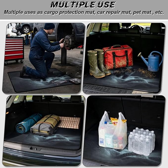 All Weather Cargo Mat for Most Cars SUV Black Cat Car Trunk Mat Full Coverage Trunk Protection Cargo Liner with Non Slip Backing Suitable Travel Picnic Camping (Black)