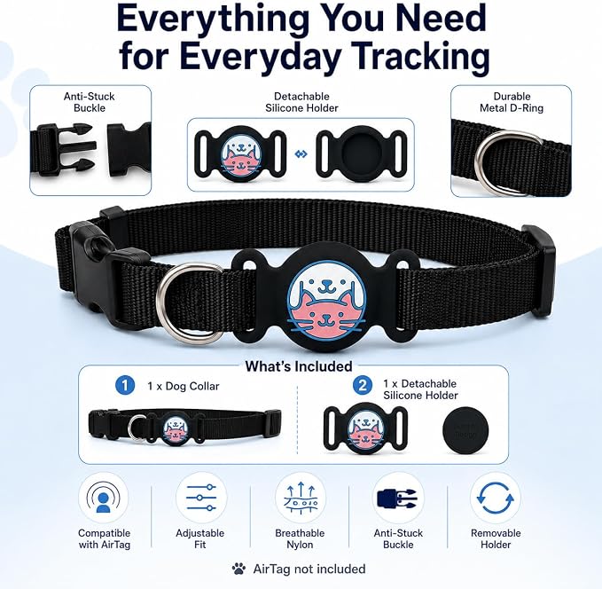 Dog Tracker Holder, Silicone Protective Case for Air Tag, Waterproof Pet GPS Tracker Cover, Soft Collar Attachment for Dogs, Secure Fit, Lightweight Pet Tracking Accessories