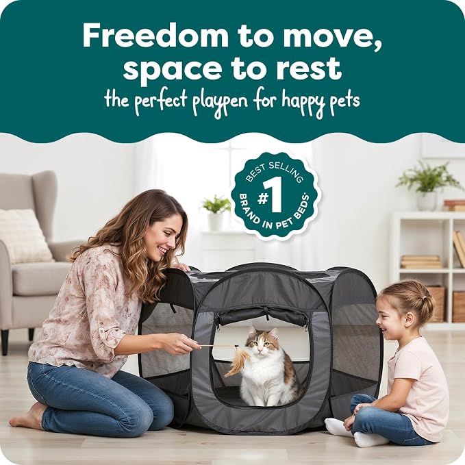 FurHaven Soft-Sided Dog & Cat Playpen, Portable Foldable Indoor & Outdoor Pet Playpen with Mesh Windows & Zippered Door, Gray, Small