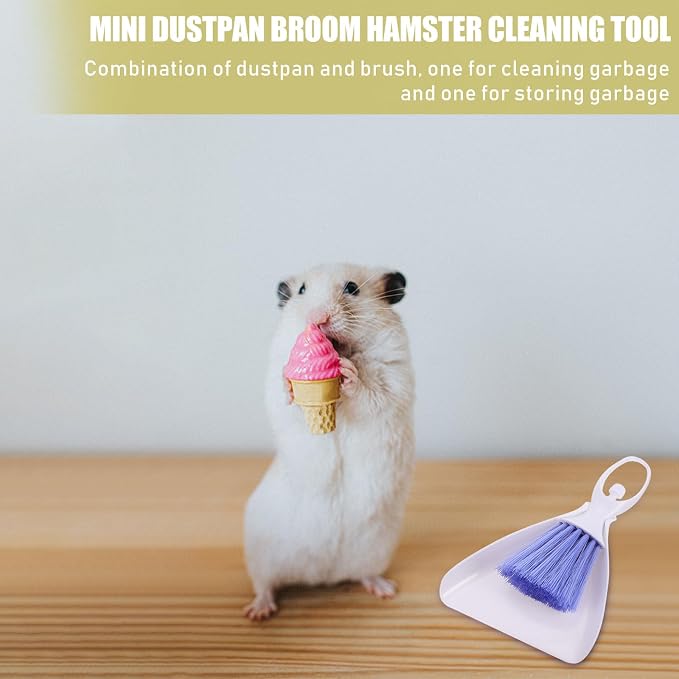 Abaodam 2 Sets Mini Brooms and Dustpans for Pet Cage Cleaning, Plastic PVC Material, Easy Storage, Gentle on Hands, for Hamster and Guinea Pig Cage Dust Removal Random Color