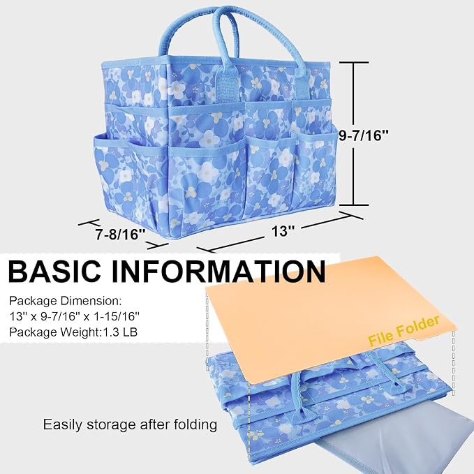 Cupohus Craft Organizer Bag, Blue Print Art Supply Tote with Multiple Pockets | Portable Storage Tote for Scrapbooking, Journal, Sewing, Oxford Fabric Carrying Caddy for Teacher, Officer, Artist