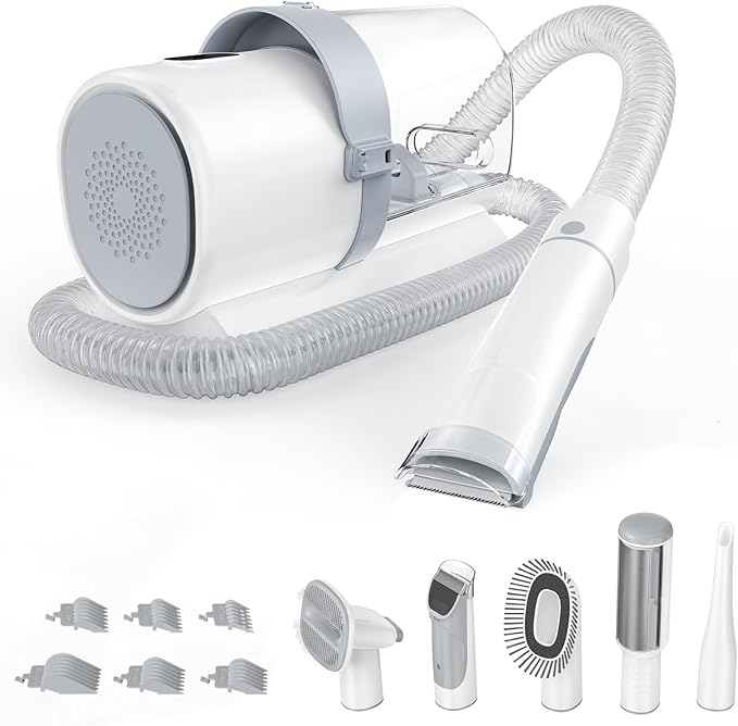 NEWBULIG 5-in-1 Pet Grooming Vacuum Kit, 2.5L Dust Cup, 3 Suction Modes and 5 Groomer Tools, Dog Clippers with Cordless Low Noise for Cats, Dogs Other Animals Hair Trimmer