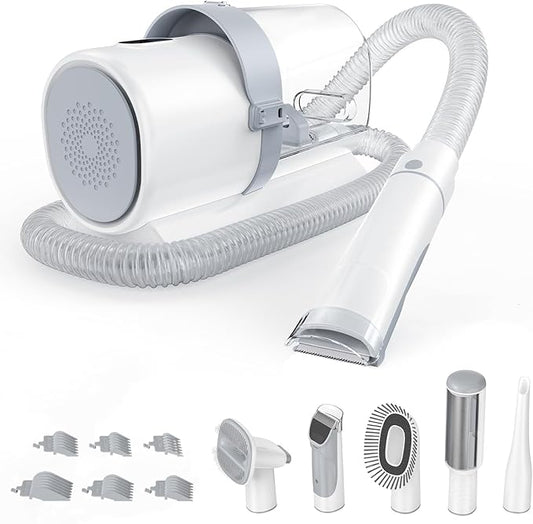 NEWBULIG 5-in-1 Pet Grooming Vacuum Kit, 2.5L Dust Cup, 3 Suction Modes and 5 Groomer Tools, Dog Clippers with Cordless Low Noise for Cats, Dogs Other Animals Hair Trimmer