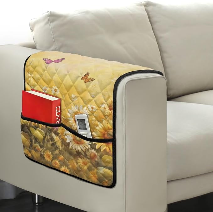 Daisy Butterfly Stretch Couch Arm Covers Breathable Armrest Covers Chairs Arm Cover Easy to Clean, Scratch-Resistant Sofa Arm Protector Cover Home Furniture Decor
