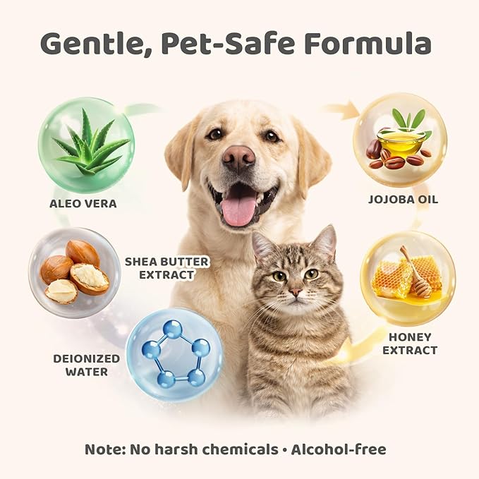 Pet Glove Wipes for Dogs & Cats, No Rinse Full Body Cleaning Large Gloves (9.84 x 9.05 inch), Gentle Grooming for Paws Face Ears Eyes Coat, Alcohol Free, 20 Count