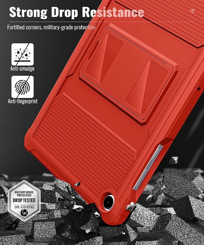 MoKo Shockproof Case Fit Samsung Galaxy Tab A11+ Plus/ A9+ 11 Inch | Full Body Rugged Stand Back Cover with Built-in Screen Protector for Galaxy Tab A11+/ A9+ Tablet, Red