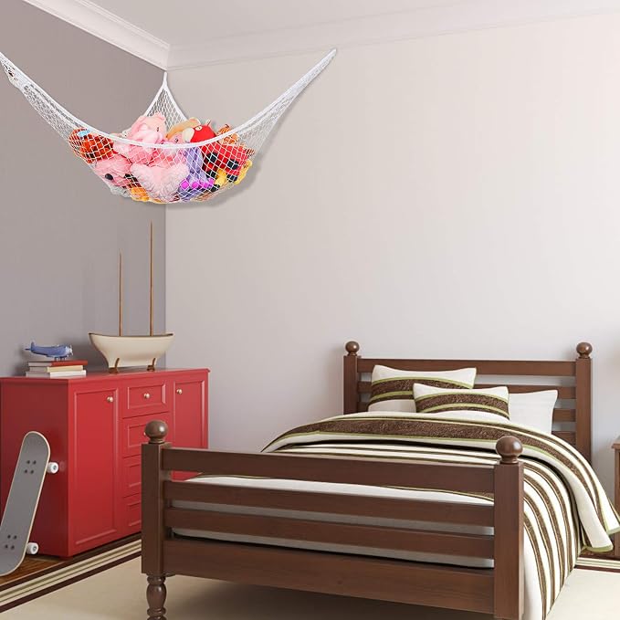Toy Hammock, Stuffed Animals Hammock, Jumbo Toy Storage Net 83" Wall Sling Corner Extra Large Kids Children Mesh Toy Net Organizer (White, 83 Inch)
