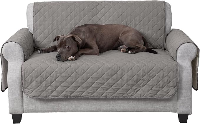 Furhaven Water-Resistant & Reversible Loveseat Cover Protector for Dogs, Cats, & Children - Two-Tone Pinsonic Quilted Living Room Furniture Cover - Gray/Mist, Loveseat