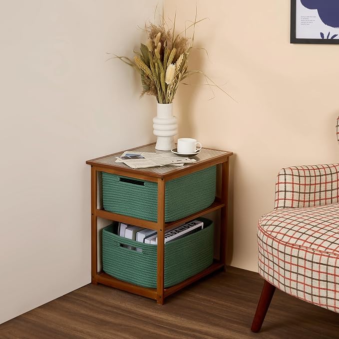 MiniArk Large Storage Baskets for Shelves, 17 x 13 x 7.5” Closet Organizers Bins for Clothes Blanket Towels, Baby Nursery, Toy Baskets Box, Woven Rope Baskets, 2 Packs Green