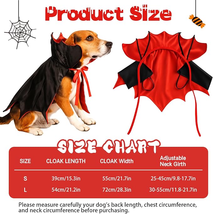 Dog Halloween Costume, Pet Cape for Small Puppy Dogs Cat Funny Red & Black Halloween Costumes with Neck Armor Adjustable Strap Idea for Vampire Party Cosplay (Red Bat, S)