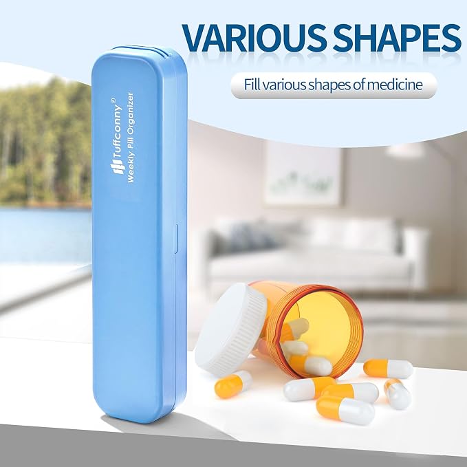 Weekly Pill Organizer - Travel Medicine Organizer, Pill Boxes and Organizer 2 Times a Day, 7 Day Pretty Pill Case, Pill Holder for Vitamins, Medicines and Tablets (Turquoise Blue)