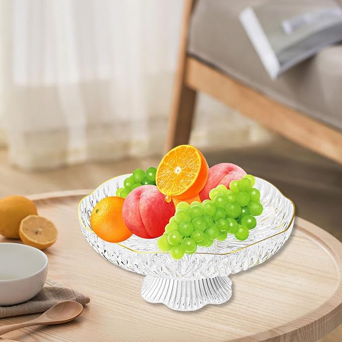 Pedestal Bowl Decoration Tray Luxury Footed Fruit Basket Display Stand for Table Centerpiece Anniversary Kitchen Countertop, F White