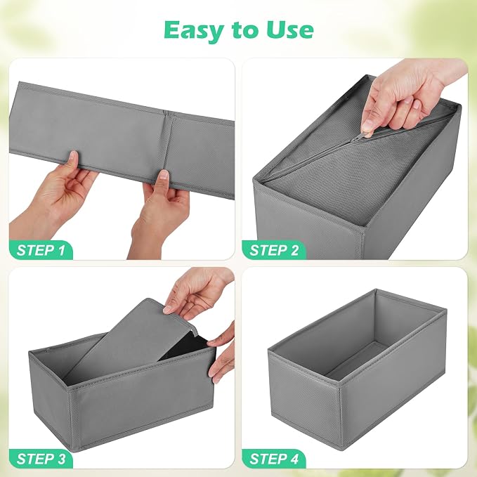 Drawer Clothing Organizer 16-Pack, Grey Underwear Dividers | Multiple sizes Fabric Folding Wardrobe Organizer, Storage Bins Store Baby Clothes, Bras, Underwear, Panties, Belts,Socks,Ties