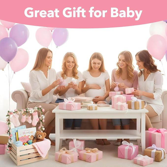 Wooden Baby Shower Crate Closet, Wooden Crate Basket with Handle Baby Gift Basket New Born Welcome Gift Hamper for Boys & Girls Welcome Babies Gifts for New Parents