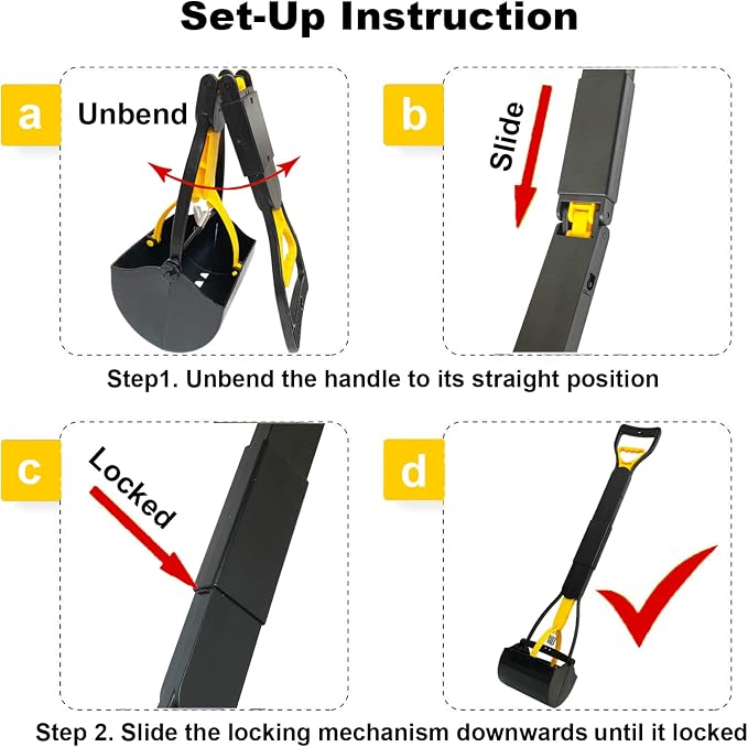 ienjoyed 32“ Tall Pooper Scooper, Large Pooper Scooper for Dogs Heavy Duty, Dog Pooper Scooper with Long Handle & High Strength Durable Spring, Foldable Dog Poop Pick Up, Yellow