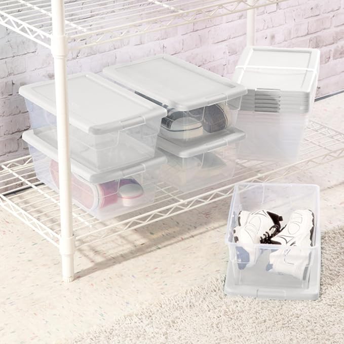 Sterilite 48-Pack 6 Quart Storage Box, Stackable Clear Plastic Bins with Snap-On Lids – Heavy-Duty Organizing Containers for Closet, Bathroom & Office