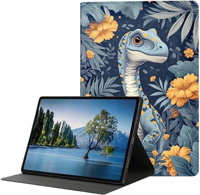 for Samsung Galaxy Tab A 8.0 2017(SM-T380/T385) Tablet Case,Premium Leather Folio Stand Auto Wake/Sleep,Multiple Viewing Stand,Dinosaurs Tropical Leaves Flowers