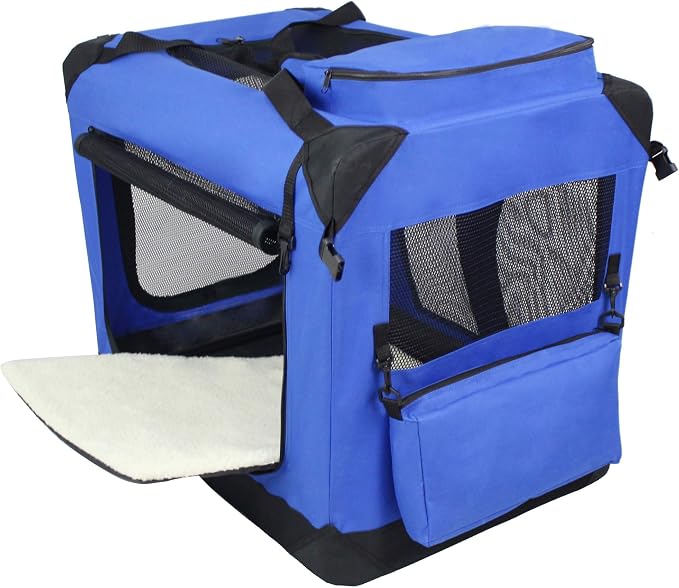 EliteField 3-Door Soft Dog Crate with Bed & Carrying Bag (2-Year Warranty) | 3 Mesh Doors, Steel Frame, Removable & Washable Crate Cover and Bed Cover, Storage Pockets, Indoor/Outdoor, Foldable