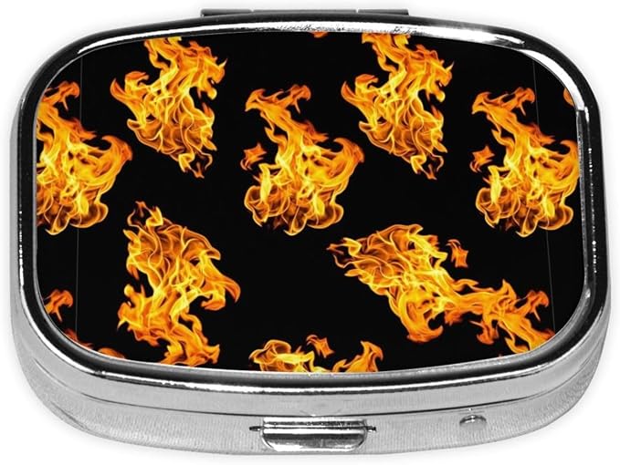Travel Pill Case Organizer Pocket-Sized Vitamin Holder Fish Oil Container Men Women On-The-Go, Flame Fire