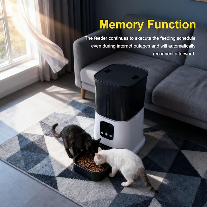 Jiawu Automatic Cat Feeder, 6L WiFi Smart Remote Control Timed Pet Food Dispenser with Transparent Storage Bin for Home