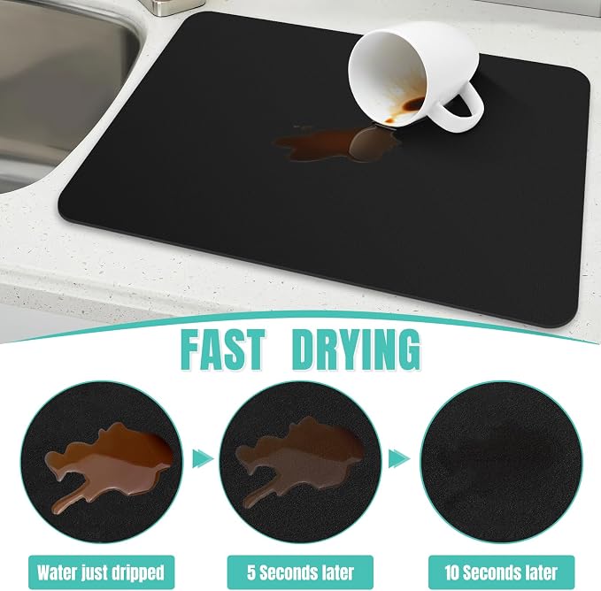 Coffee Mat Super Absorbent Dish Drying Mat Coffee Bar Mat 18"x 32", Black