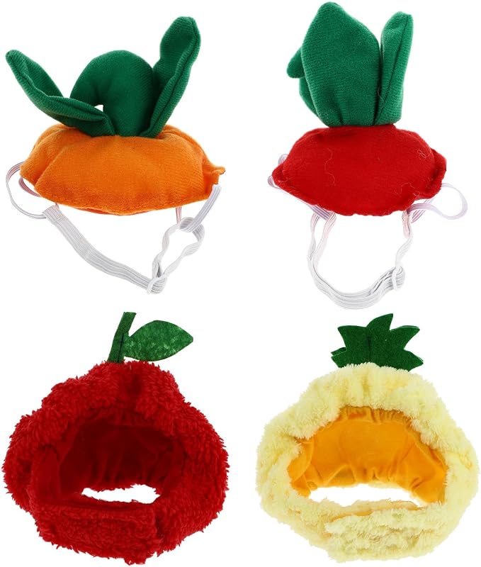 FOMIYES 4pcs Adorable Pet Hat Fruit Shape Dog and Cat Hat Comfortable Cloth Material Sweet and Stylish Design for Autumn and Winter Dress up Costume