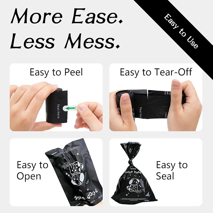 Dog Poop Bags Rolls with Dispenser 120 counts 13x9 in Black | Scented Poop Bags for Dogs Extra Large Guaranteed Leak Proof and Extra Thick, For poop bags for dogs Walking and Cat Litter