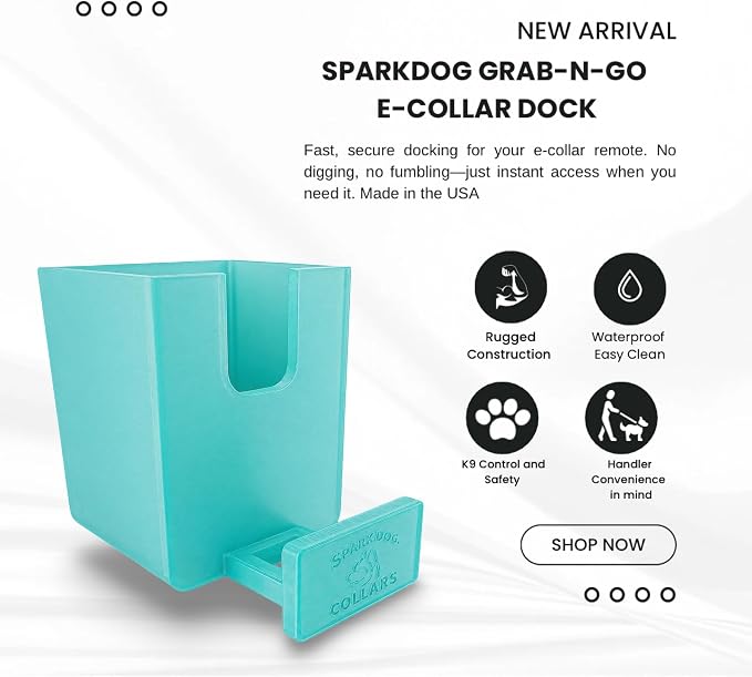 SparkDog GrabNGo E-Collar Dock, Fits Large RuffLand (Ice Aqua, Standard) | Crate-Mounted Holder for E-Collar Remote & Strap, Durable K9 Accessory for Dogs, Made in USA