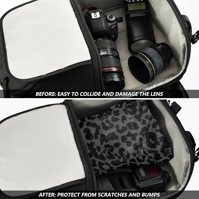 JIPONI Black Leapard Dots Makeup Bag, Self-Adhesive Magic Wrap Cloth, Portable Cosmetic Organizer, Camera Lens Protector, Travel Storage for Beauty Essentials, 13.8"x13.8"