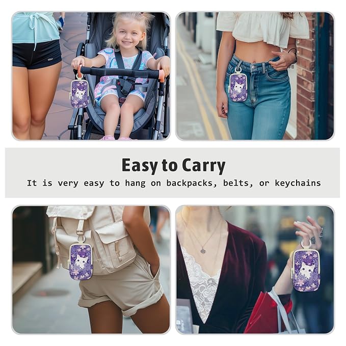 Hand Sanitizer Holder, Kawaii White Cat Spray Case Zippered Pouch | Keychain, Travel Size, Cute Fashion Accessory with Snap Hook, for Glow Mist and Power Mist 1FL OZ, Mini Small Pocket Clip on