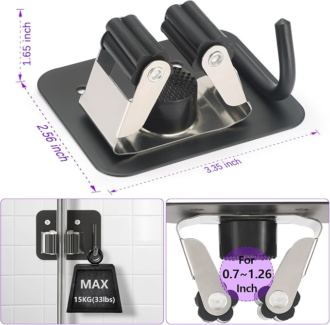 Broom Holder Wall Mount Rack, 304 Stainless Steel Mop and Tool Organizer | Drill-Mounted Gripper Rack Holds Brooms, Mops and Garden Tools Safely in the Laundry Room, Kitchen, Garage, Garden and Shed