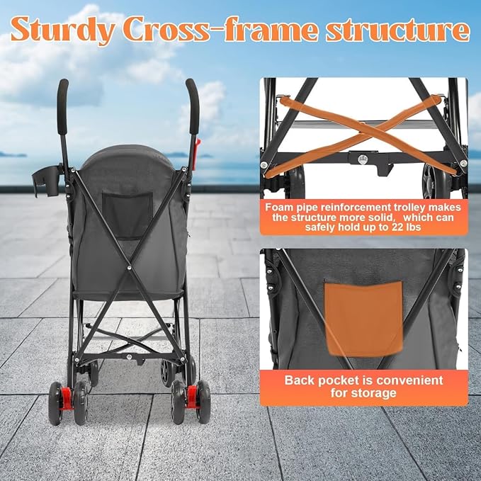 Pet Stroller for Small Medium Dogs Up to 22lbs, 4 Wheels Folding Pet Carriage Cart for Dogs Cats, Portable Cat Puppy Jogging Stroller with Rear Pocket and Cup Holder (Black)