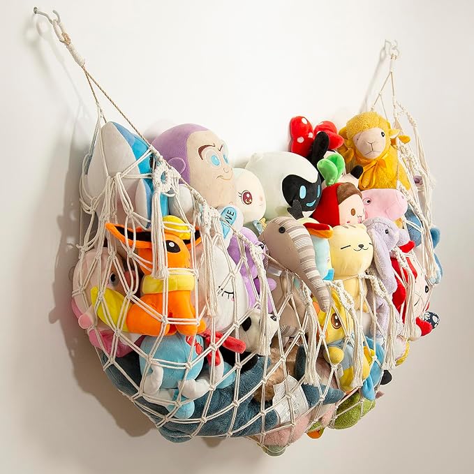 Amdermi Stuffed Animal Hammock Corner Wall, Boho Macrame Plush Toy Net for Stuffed Animal Storage, Hanging Toy Holder for Nursery, Playroom, Kids Room
