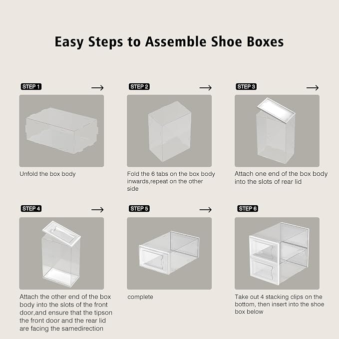 12 Pack Shoe Storage Box, Clear Plastic Stackable Shoe Organizer for Closet, Space Saving Foldable Shoe Rack Sneaker Container Bin Holder