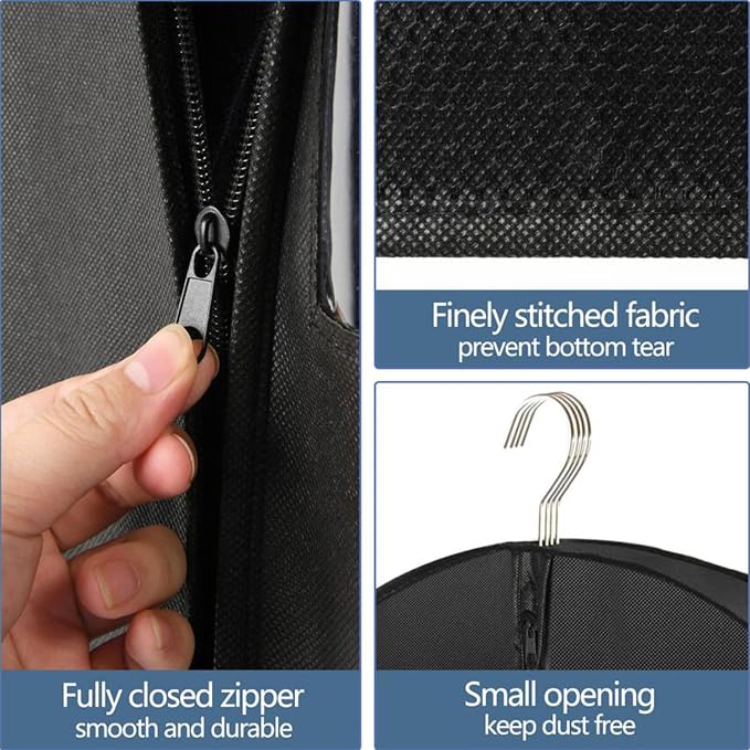 3 Pack 43" Travel Garment Bags for Suit Garment Bags for Closet Storage Hanging Clothes Bag with Carry Handles and 2 Large Pockets, 4" Gussets for Suit Coat, Shirts, Dress